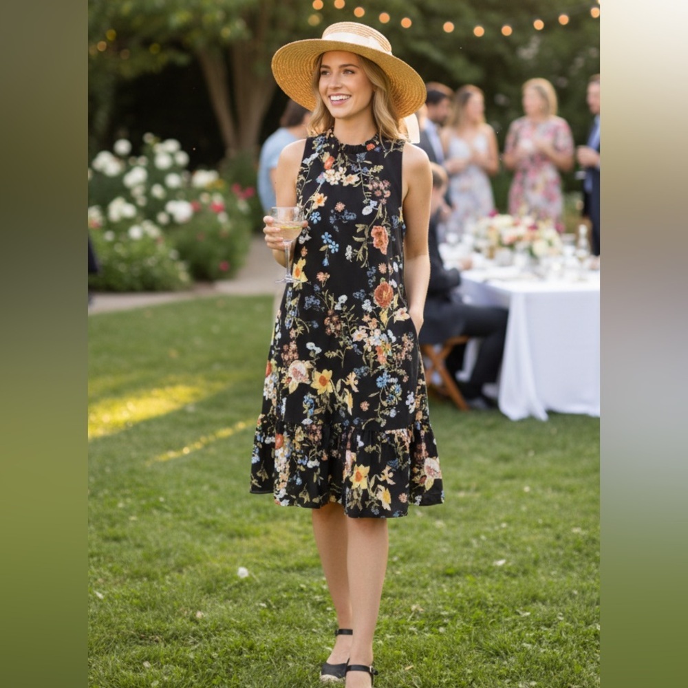 Julia Jordan Sleeveless Crepe de Chine Floral Dress